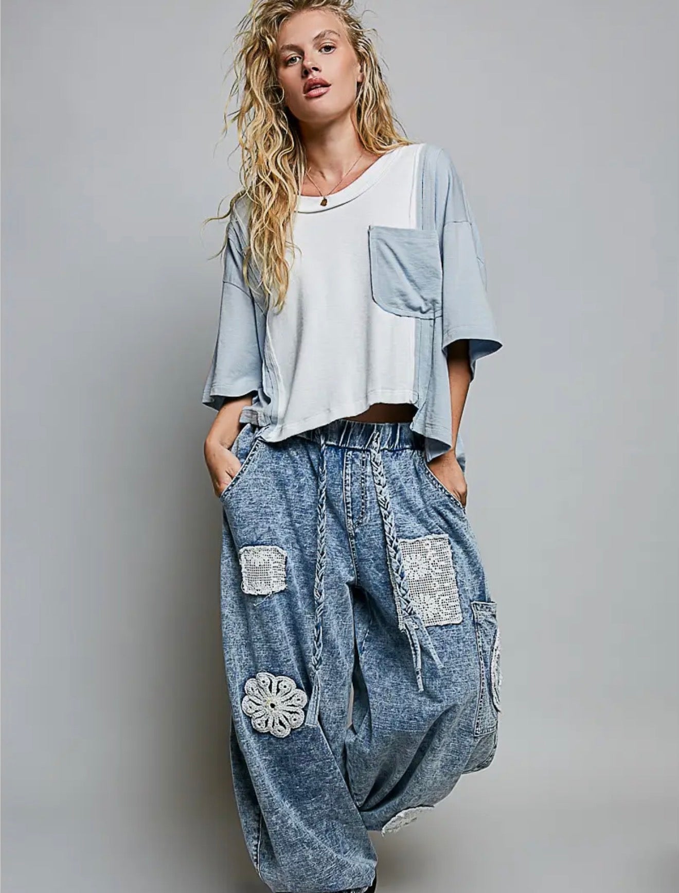 COMING SOON - POL Sky Blue Color Block Top