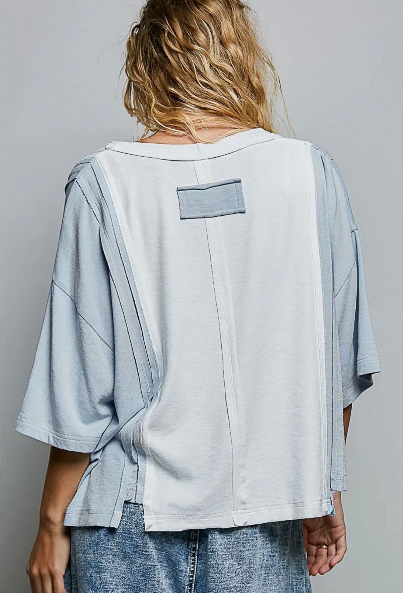 COMING SOON - POL Sky Blue Color Block Top